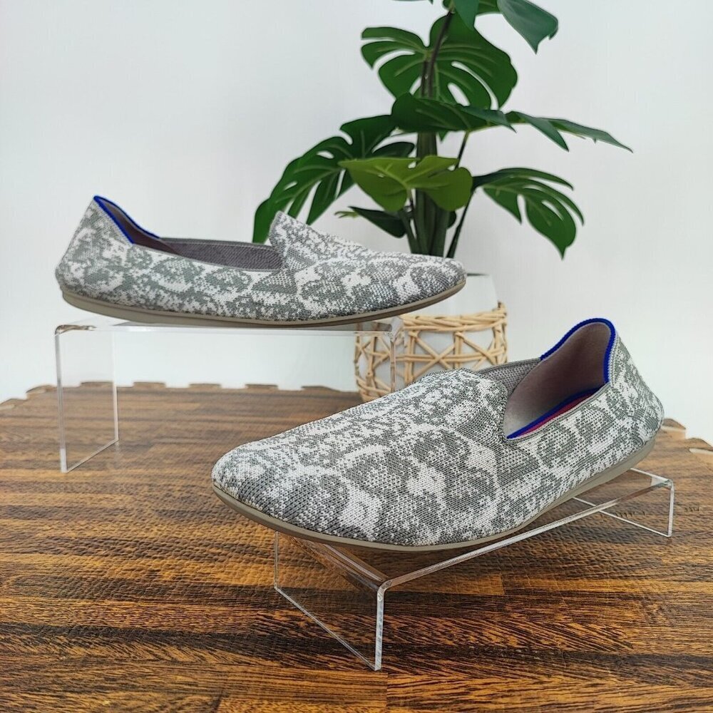 Rothy's Women's Loafer White Gray Python Print Slip On Shoes Size 10.5 US